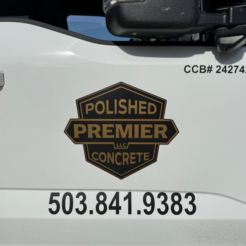 premier polished concrete logo on a service truck
